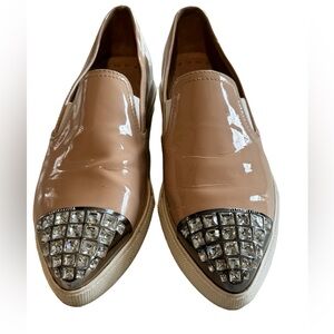 Miu Miu Nude Patent Leather Flats with Silver Accents